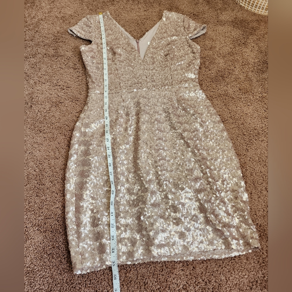 Dress The Population Zoe Sequin Dress In Taupe - Picture 11 of 12